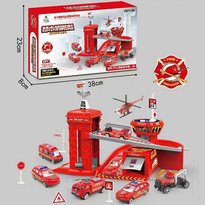 Đồ Chơi Lắp ghép Trạm xe cứu hỏa bằng sắt và xe cứu hỏa