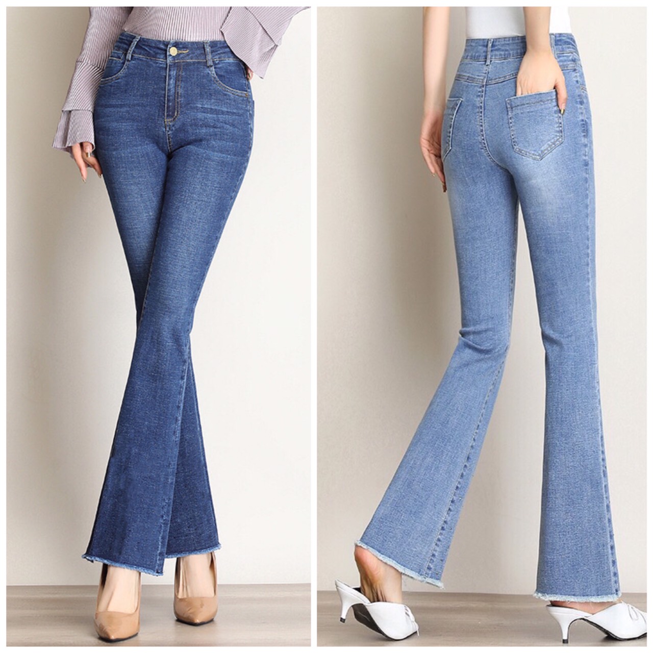 Quần jeans nữ ống bass co giãn mạnh,quần jean nữ ống loe
