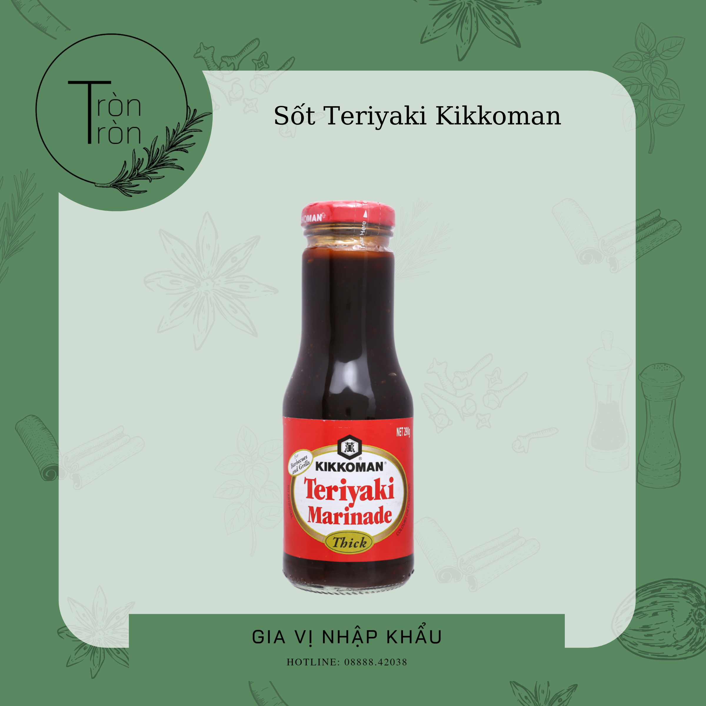 Sốt Teriyaki cô đặc Kikkoman Nhật Bản - 250ml chai thủy tinh ăn liền cá hồi lươn cánh ức gà cơm trộn takoyaki bánh xèo