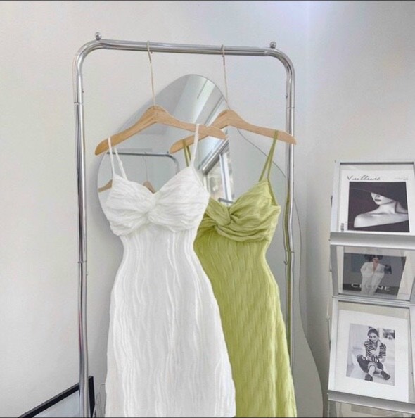 Đầm hai dây xốp xoắn ngực thời trang xinh xắn siêu mềm, thoáng