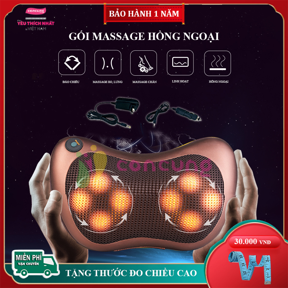 Gối Massage, gối massage hồng ngoại 8 bi trị liệu cổ, vai, cột sống lưng giải tỏa căng thẳng của bạn ( Bảo hành 12 tháng lỗi 1 đổi 1 trong 7 ngày )