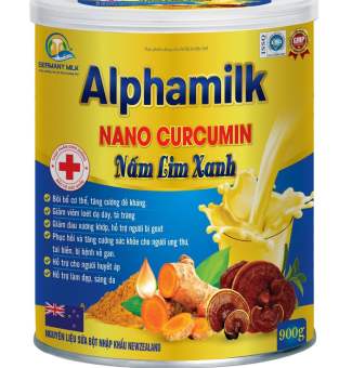 Sữa bột ALPHAMILK NANO CURCUMIN NẤM LIM XANH tăng sức đề kháng, giảm viêm dạ dày, đẹp da.