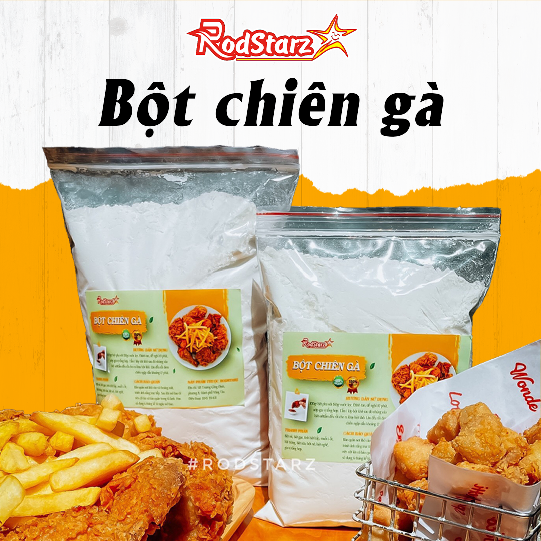 BỘT CHIÊN GÀ RODSTARZ, chiên gà rán, lăn bột, gia vị chiên sẵn, giòn rụm, vàng ươm, ngon như KFC