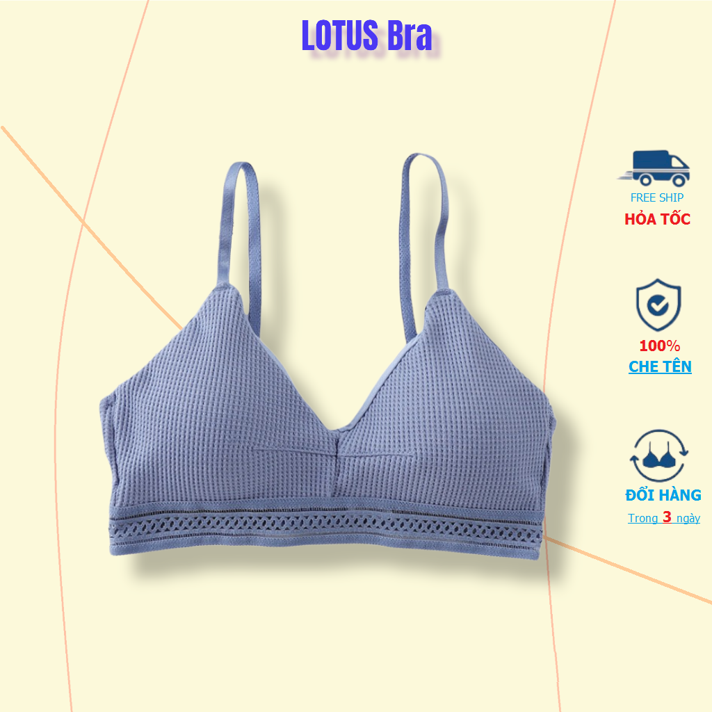 Áo Bra bralette áo lót ngực cotton Plaid siêu nhẹ không gọng cài sau mút mỏng tháo được