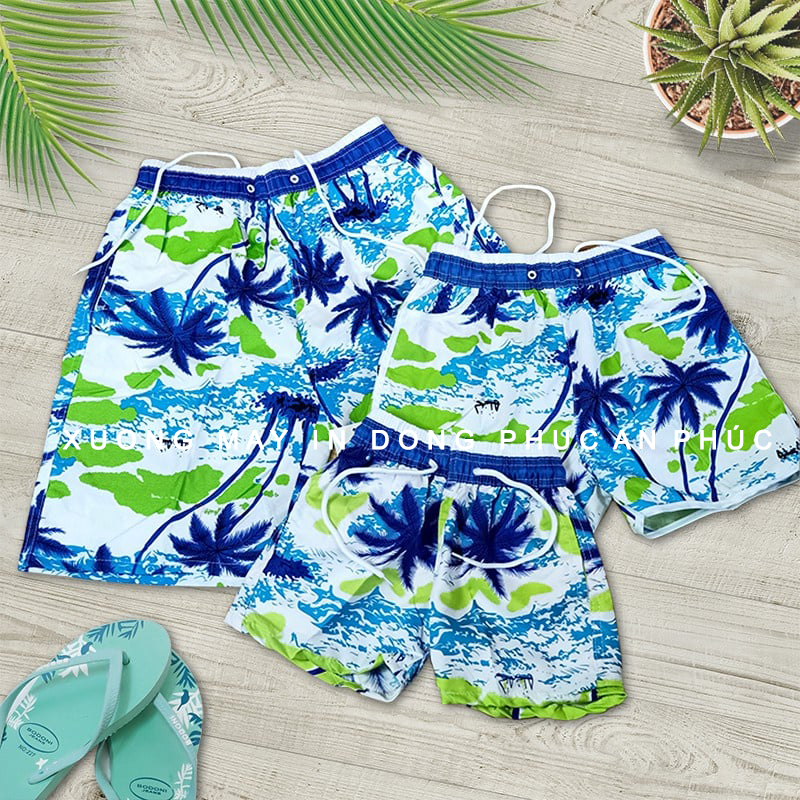 Quần đi biển cặp đôi nam nữ hội nhóm Quần short đùi gia đình đi biển cây dừa