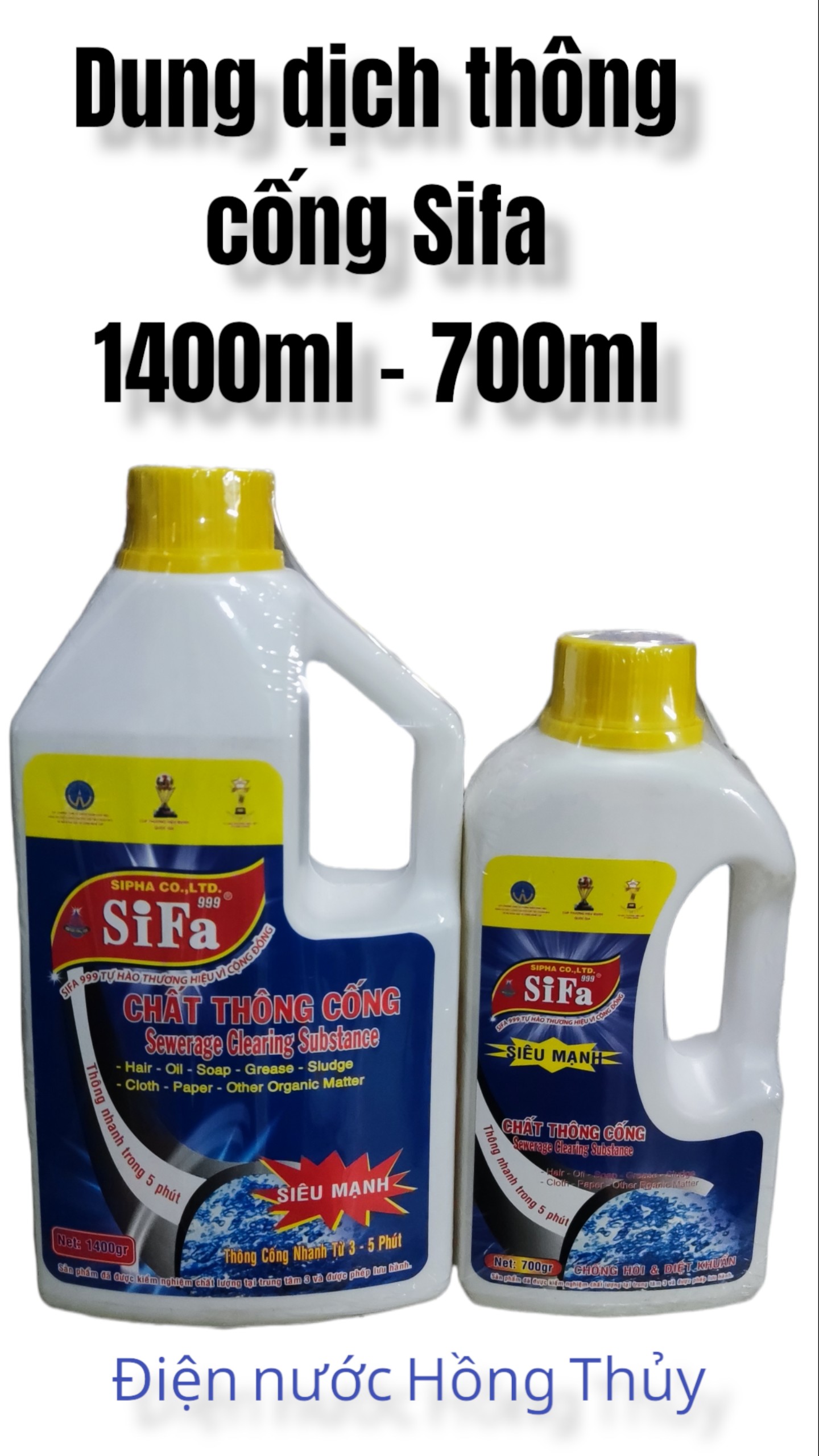Chất thông cống siêu mạnh Sifa 999 - nắp vàng - dung tích 1400ml và 700ml