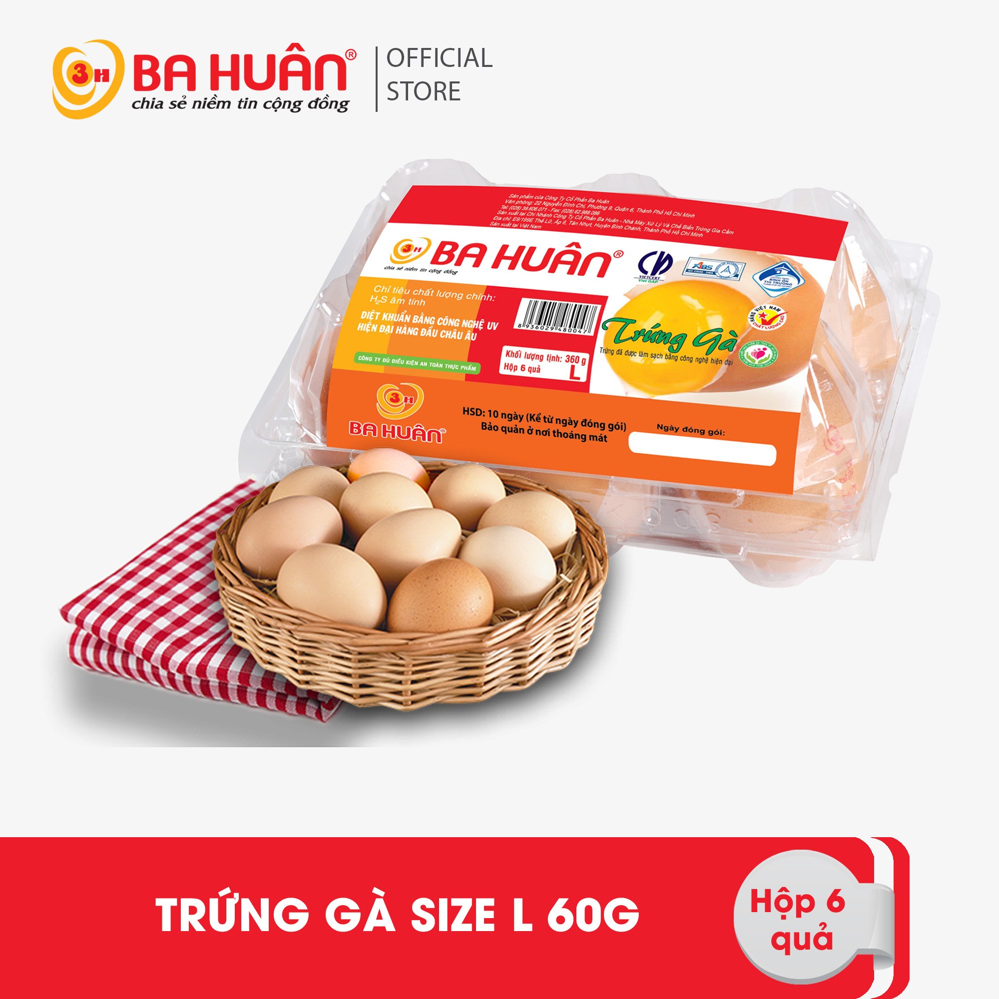 Trứng gà ba huân size l hộp 6 quả