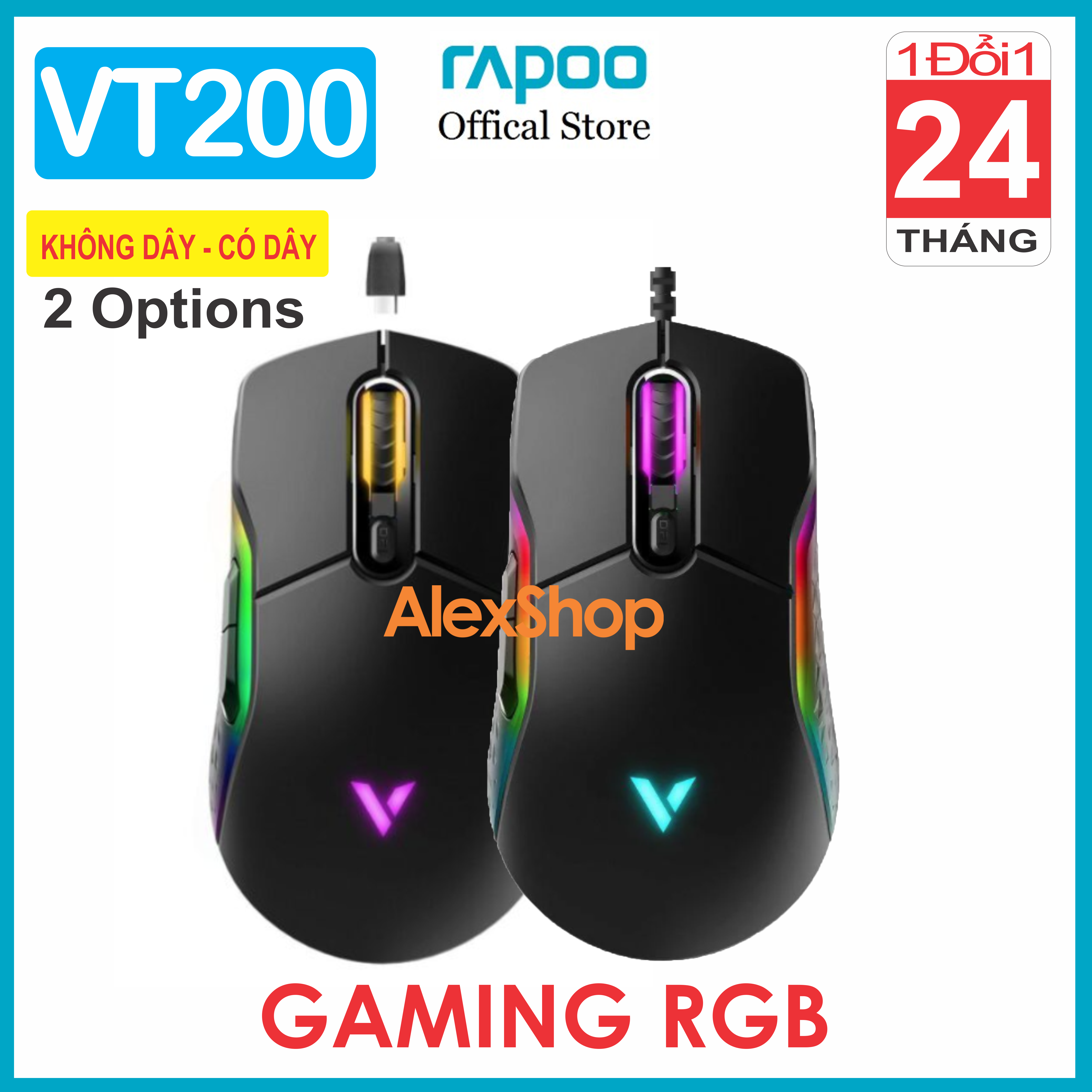 Rapoo vt200 bảng dây/ wireless chuột gaming đèn rgb - bảo hành 1 đổi 1 24 tháng