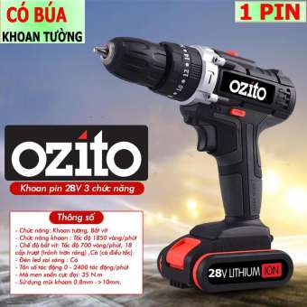 Máy khoan pin OZITO 28V, Máy khoan pin có búa, Máy khoan cầm tay, máy bắt vít dùng pin - 1 PIN