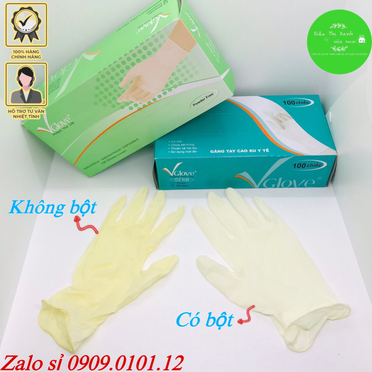 Găng tay y tế Vglove chính hãng , bao tay y tế không bột và có bột, găng tay cao su