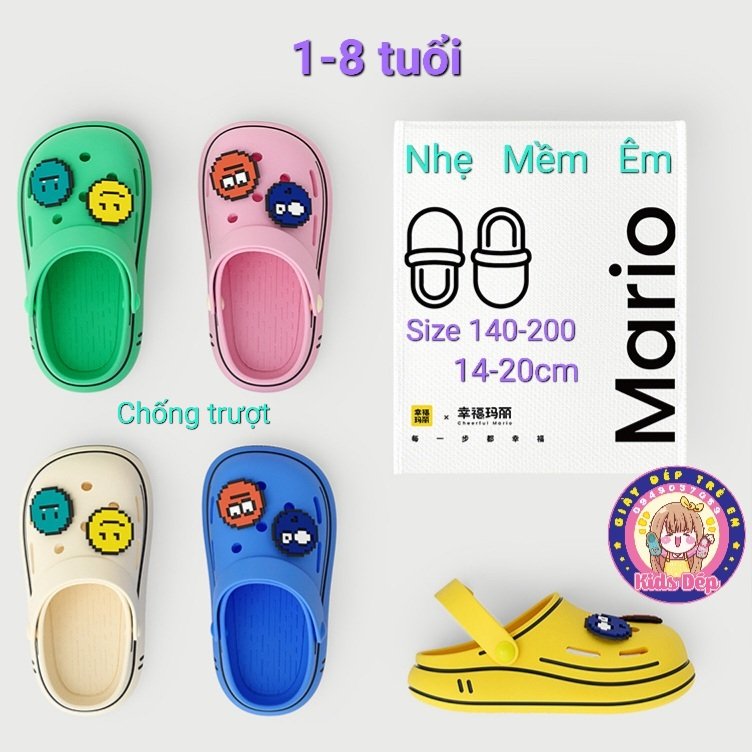 Dép cho bé 2022 Cheerful Mario BF-8807, dép sục cross bé trai gái 1-8 tuổi