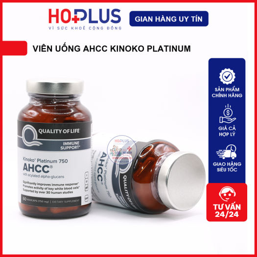 Viên uống AHCC Kinoko Platinum nhập khẩu từ Mỹ 750mg 60 viên tăng cường hệ miễn dịch, đào thải HPV - Hoplus