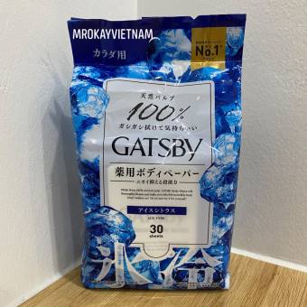 Khăn giấy ướt cotton Gatsby Body Wipes Ice Citrus 30 tờ lau khử mùi cơ thể diệt khuẩn gây mùi mồ hôi thơm mát như vừa tắm xong (nhập khẩu Nhật Bản)