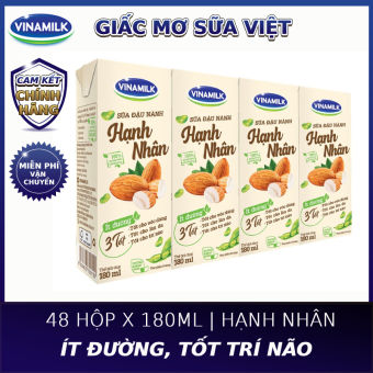 Thùng 48 hộp Sữa đậu nành Vinamilk hạt hạnh nhân - Lốc 4 hộp x 180ml
