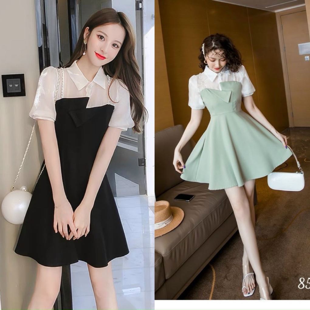 Đầm xòe dự tiệc tiểu thư phối cổ sơ mi siêu dễ thương