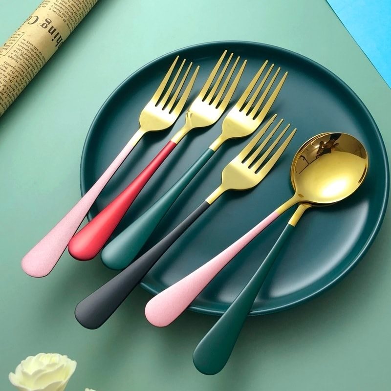 Set 3 Nĩa inox 304 mạ vàng siêu sang chảnh