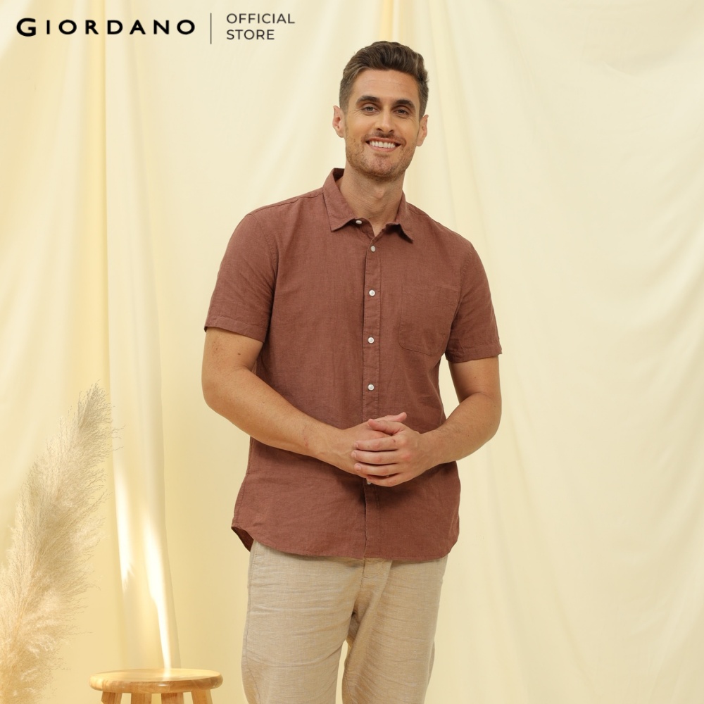 GIORDANO Áo Sơ Mi Tay Ngắn Nam Linen Cotton Short Sleeve Shirt 01049202