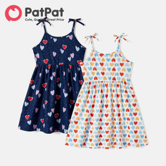 PatPat Toddler/Kid Girl Heart Print/Blue Bowknot Design Slip Dress