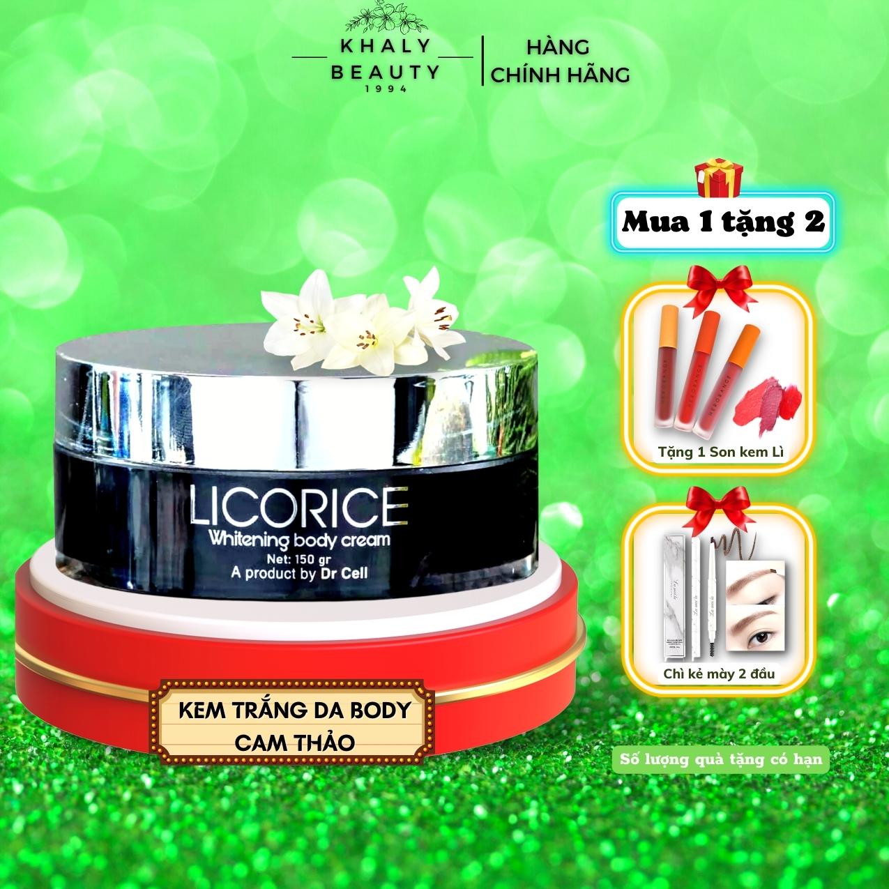 Kem Dưỡng Trắng Body LICORICE 150gr, giúp dưỡng da toàn thân trắng sáng, chống lão hóa, kháng khuẩn, nấm, ngăn ngừa mụn nhọt - KHALY BEAUTY