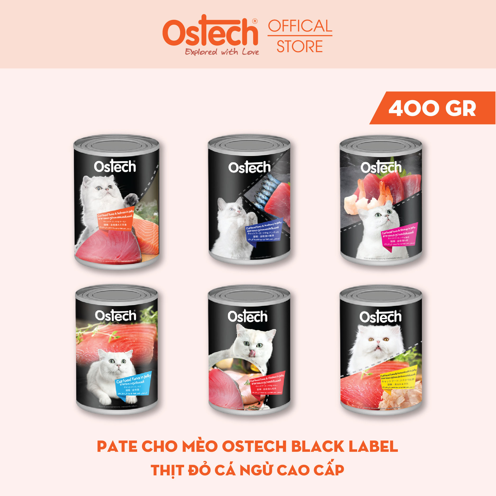Pate cho mèo Ostech Cat Food Black Label, Lon 400gr