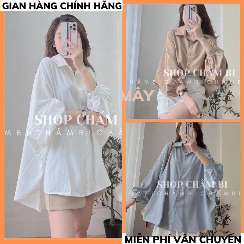 Áo sơ mi trắng tay phồng/áo sơ mi trắng nữ/ sơ mi trắng dài tay nữ mây2