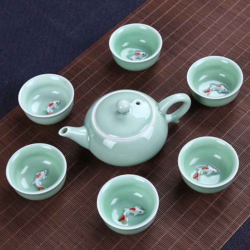chinese tea pot set 6 cup ceramic / teko teh 6 in 1 with hadiah box