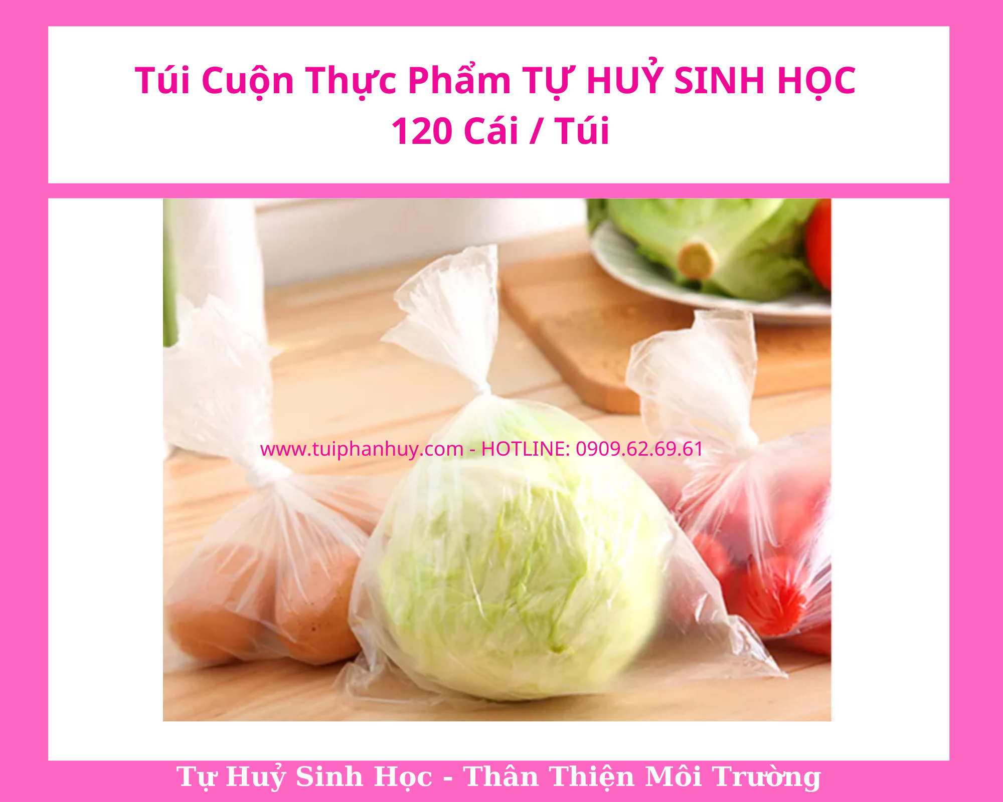 1 Cuộn Túi Đựng Thực Phẩm Tự Hủy Sinh Học đủ size (120 túi/cuộn)/ 1 Roll Of Biodegradable Food Conservation Bags - Full Size - 120 Pieces / Roll