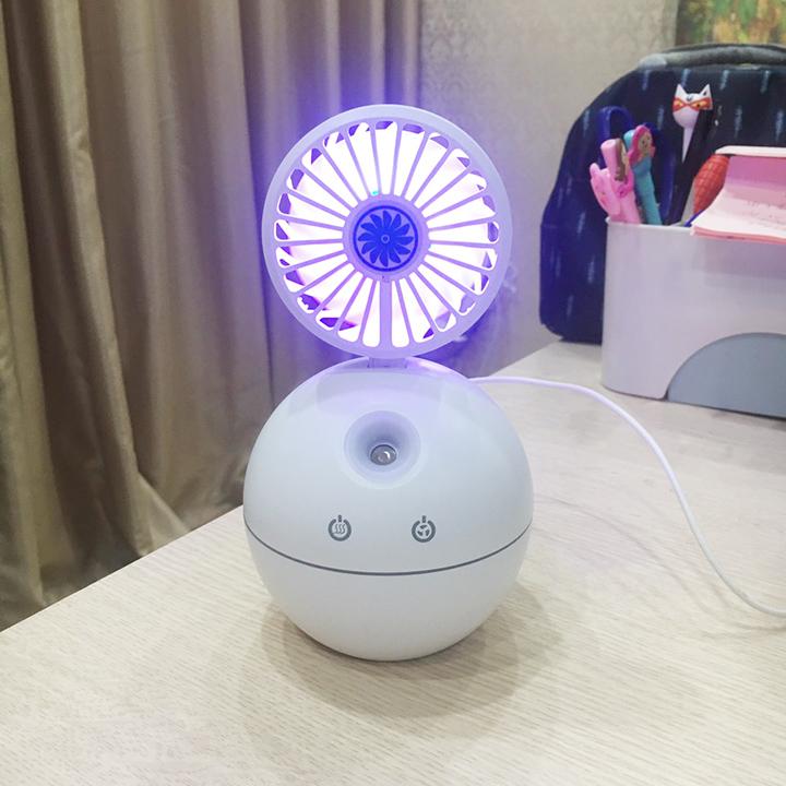 Quạt Phun Sương Mini Để Bàn, Quạt Tròn Siêu  Dễ Thương Tiện Ích, Máy Phun Sương Tạo Ẩm Mẫu Mới Kèm Led 7 Màu