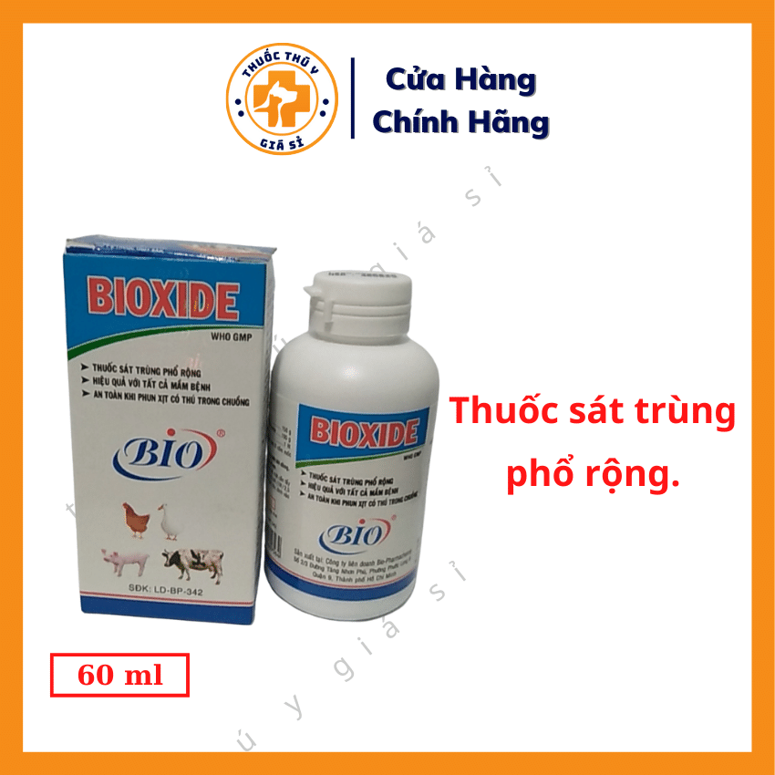 "hoàn tiền đến 10%" bio xide 60ml - dùng cho sát trùng phổ rộng, an toàn khi phun xịt có thú trong chuồng - thú y giá sỉ