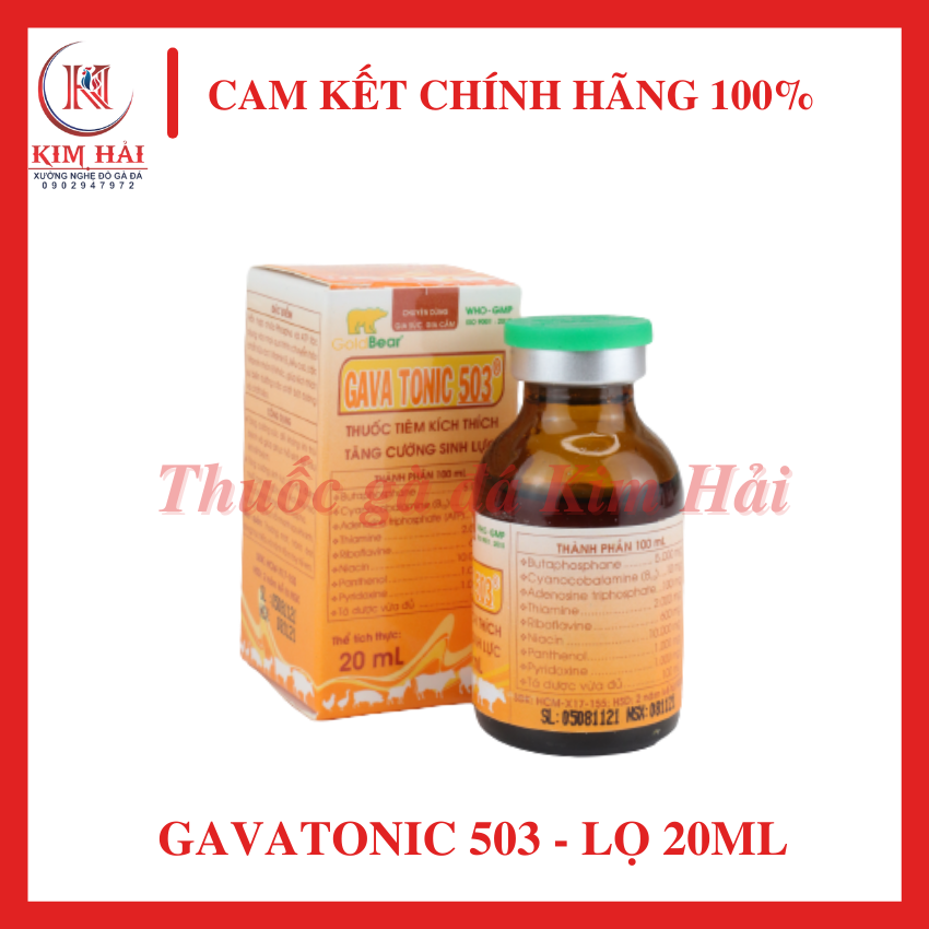 Gavatonic 503 Gấu vàng-[lọ 20ml]-[dạng chích]-Dinh dưỡng cao cấp dành cho gà đá.(tặng kèm kim tiêm)