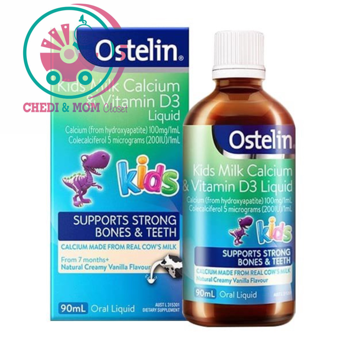Canxi Nước Kids Milk Calcium & Vitamin D3 cho sức khỏe xương & hệ miễn dịch của trẻ em Liquid 90ml Ostelin của Úc
