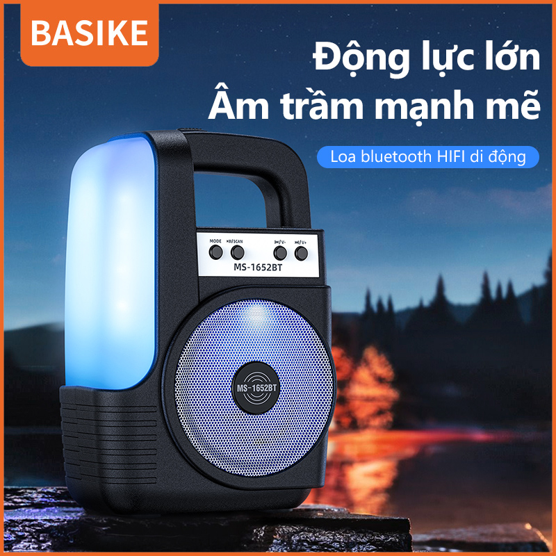 BASIKE Loa bluetooth di động ngoài trời Âm thanh di động U đĩa loa siêu trầm Tiếng Việt hát và nhảy loa đặc biệt hỗ trợ khe cắm thẻ nhớ TF + USB +Bluetooth công loa kép 3D âm lượng lớn