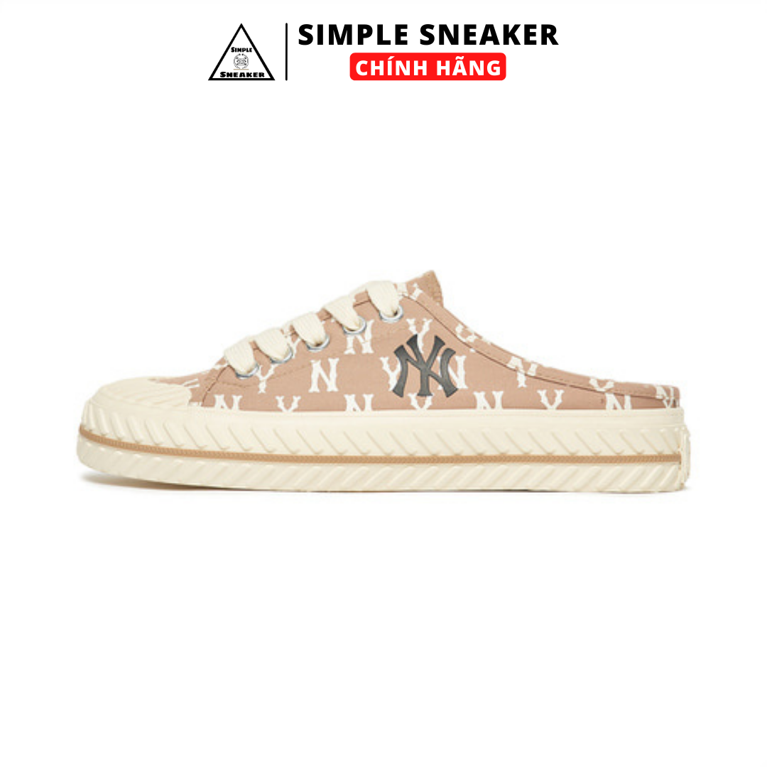 Giày mlb mule monogram beige 2022 chính hãng - giày mlb playball mule đạp gót hàn quốc chuẩn auth - simple sneaker