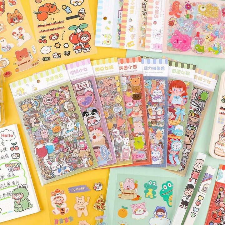 Combo 6 Miếng Dán Trang Trí Sticker Trang Trí Sticker Dán Giấy Đồ Dùng Phong Cách Hàn Quốc Dễ Thương Mẫu Mới