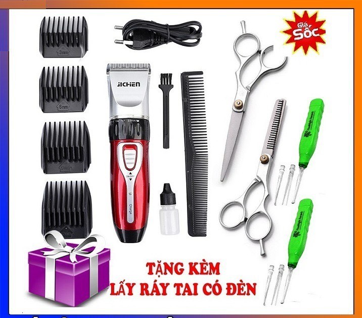 Tông Đơ Cắt Tóc Jichen Tặng đôi kéo và cây lấy ráy tai có đèn. tong đơ, tăng đơ cắt tóc, máy cắt tóc, tông đơ hớt tóc, tong do, tông đơ cạo râu, tông đơ pin, Gia dụng xanh việt