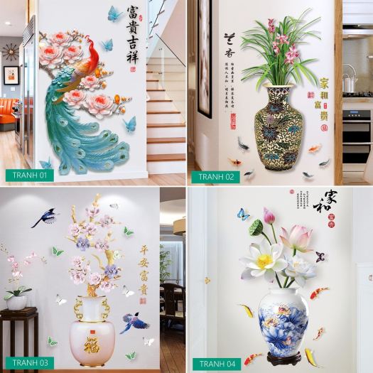 ❃☁▧  [12 Mẫu] Tranh Hoa 3D Dán Tường Decor Nhà Cửa Đẹp Như Tranh Vẽ