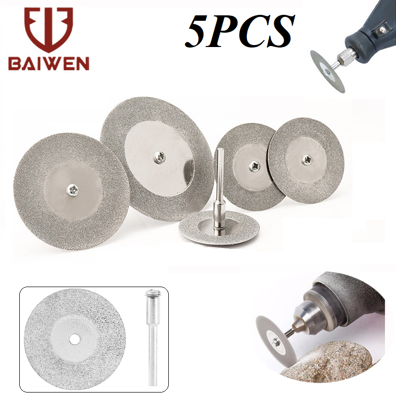 Bai wen 5 cái/10 cái đĩa cắt kim cương mini 60mm lưỡi cưa tròn mài nhám bộ dụng cụ quay mài với + 3mm trục gá cho đá ngọc thủy tinh