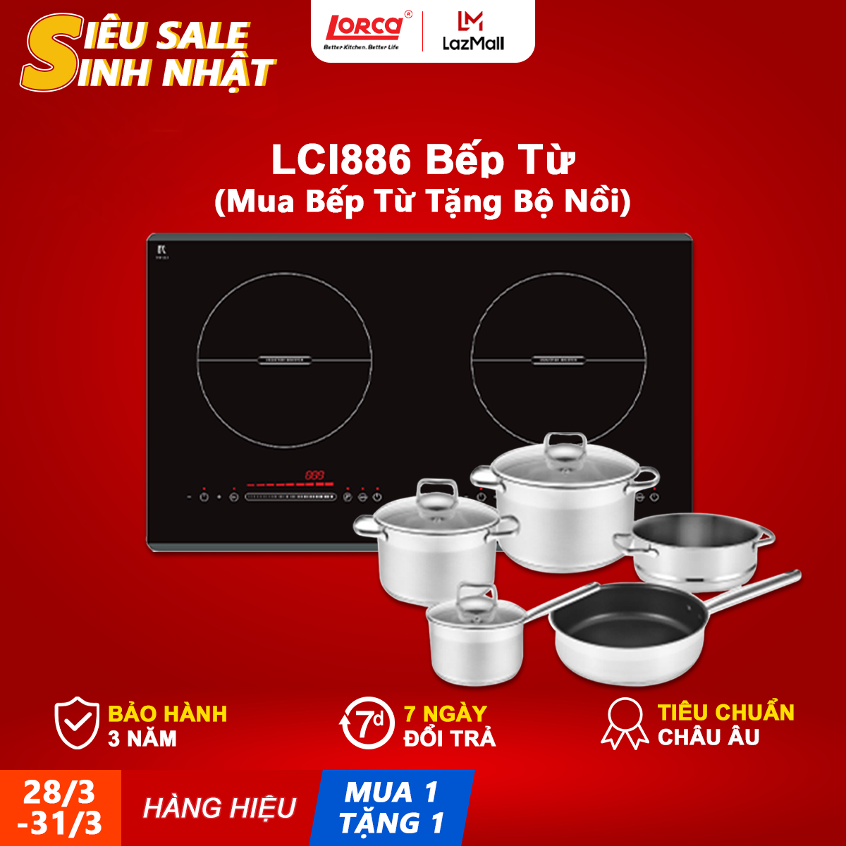 [FREESHIP] Bếp Từ Đôi Lorca LCI 886 Công Nghệ Inverter Tiết Kiệm Điện, Tự Động Tắt Khi Tràn Nước Ra Mặt Kính,Mặt Kính Chịu Lực Chịu Nhiệt, Chức Năng Nấu Siêu Nhanh, Bảo Vệ An Toàn Khi Quá Nhiệt LC16 - Lorca Mall