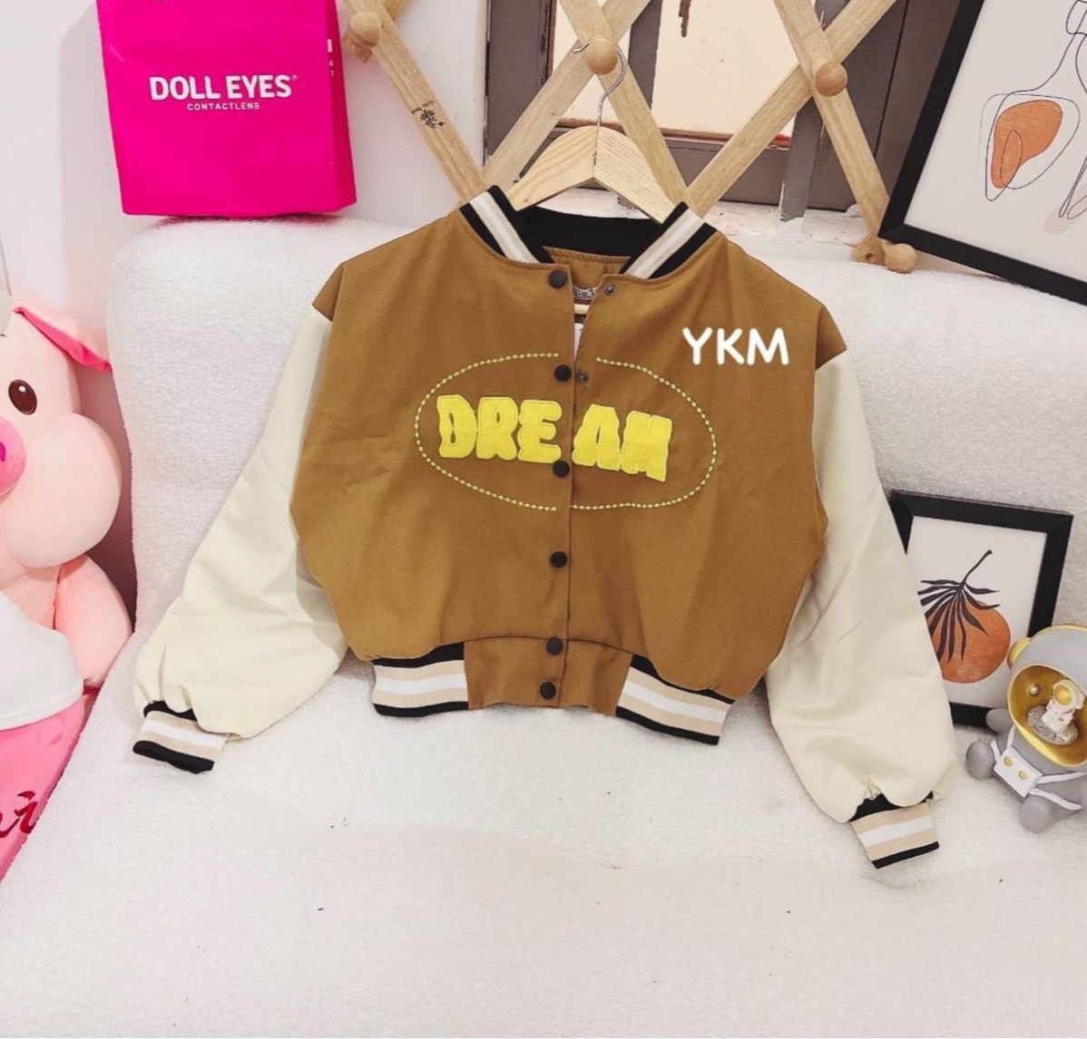 Áo khoác bomber da lộn kiểu croptop 2 lớp-tp