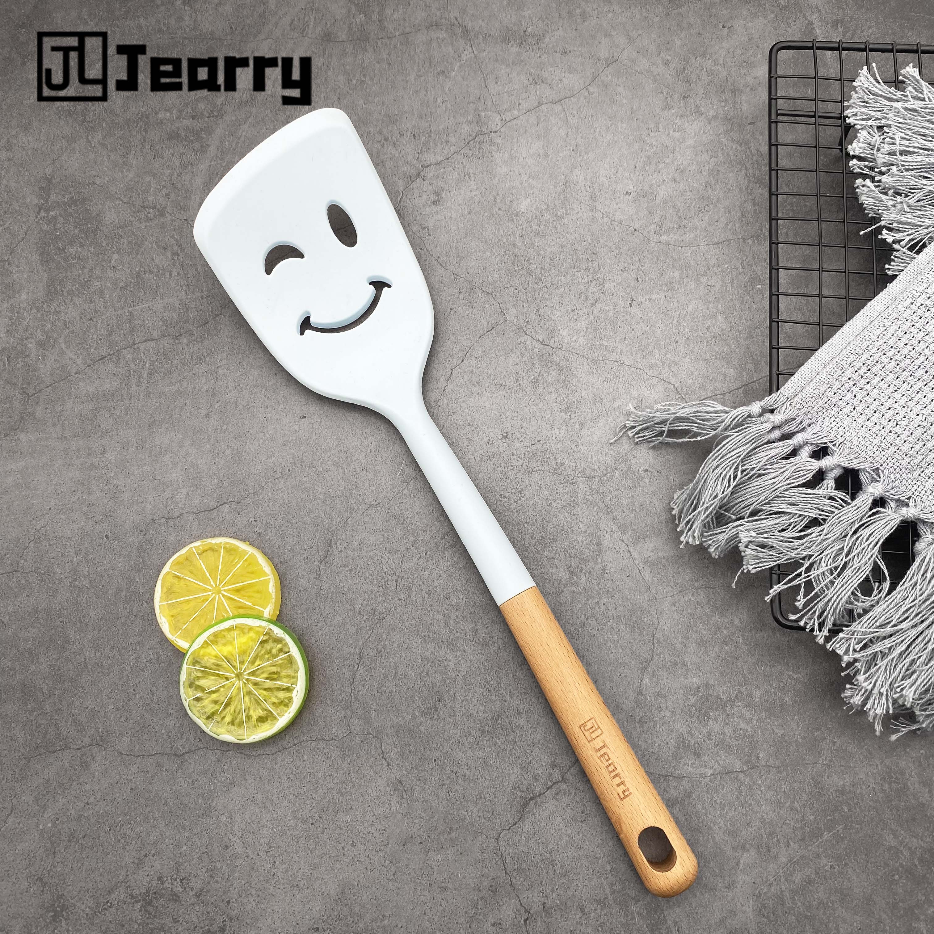 Gambar Jearry Silicone Spatula Smiling Face Design Heat Resistant Food Grade Silicone Turner Cookware