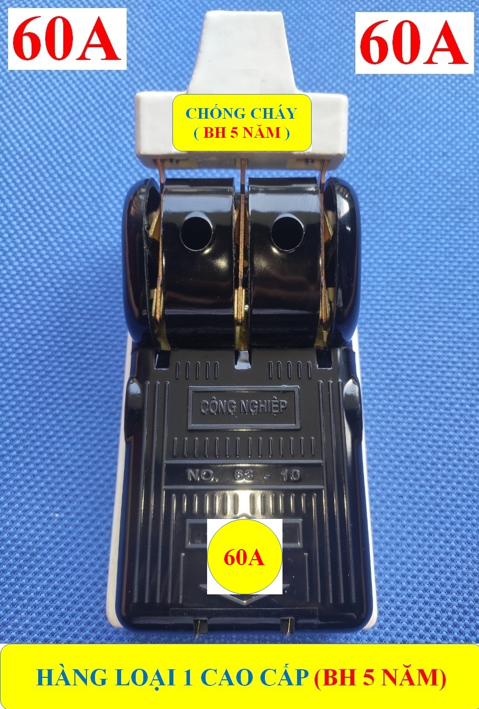 CẦU DAO SỨ 60A 3 PHA (BH 5 NĂM) VỎ ĐEN PHENOLIC CHỐNG CHÁY + Cực ĐỒNG TO đúc 100% HÀNG LOẠI 1 Cao Cấp (bộ 1 sản phẩm)