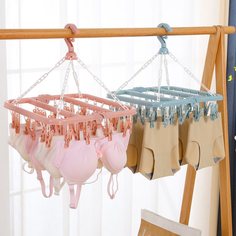 Móc chùm phơi quần áo 32 kẹp đa năng/ móc phơi đồ đa năng 32 kẹp/ móc nhựa phơi đồ quần áo 32 kẹp gấp gọn/ móc nhựa 32 kẹp phơi vớ quần áo cho bé