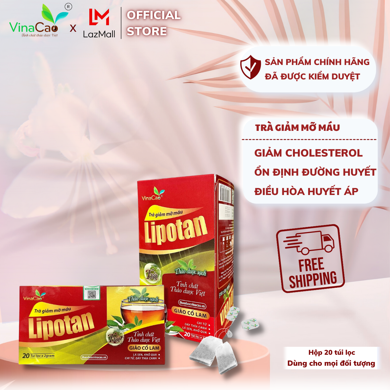 Trà giảm mỡ máu Lipotan Vinacao - Giảm cholesterol, bền thành mạch, tốt cho người tiểu đường