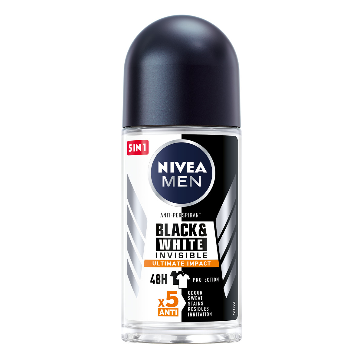 Lăn Khử Mùi Nivea Men 5 in 1 ngăn mùi, ngăn vệt ố vàng vượt trội Invisible For Black and White 25ml