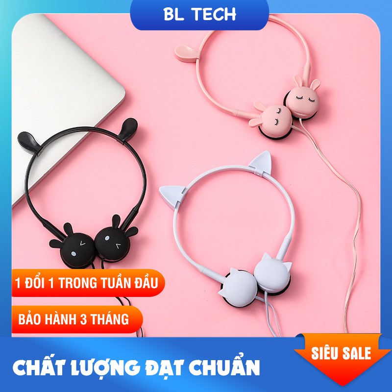 Tai nghe chụp tai có dây dễ thương tai thỏ màu hồng dễ thương xinh xắn phụ kiện chụp ảnh giá rẻ