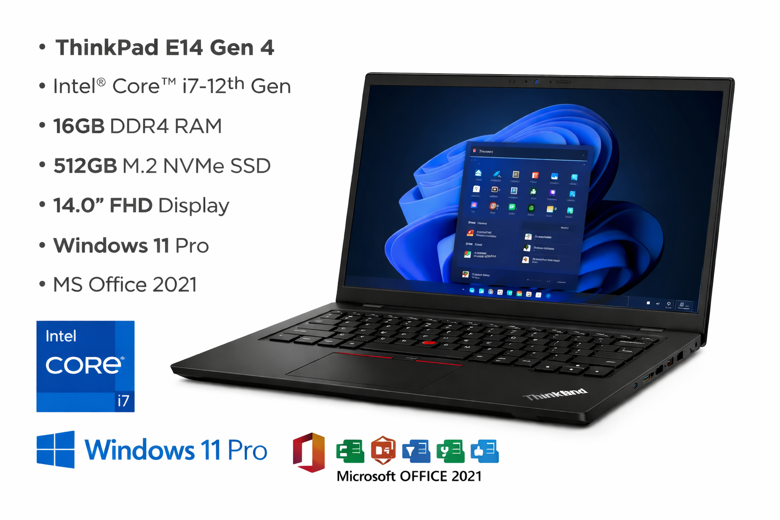 Lenovo ThinkPad E14 Gen 4 Intel Core i7 16GB RAM 5...