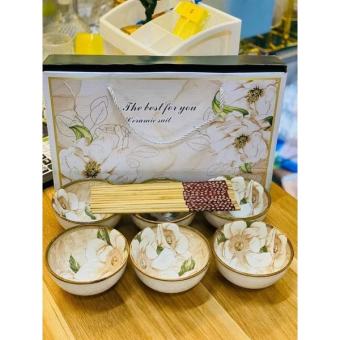 BỘ 6 BÁT HOA TRÀ SIÊU XINH KÈM ĐŨA PHONG CÁCH NHẬT BẢN