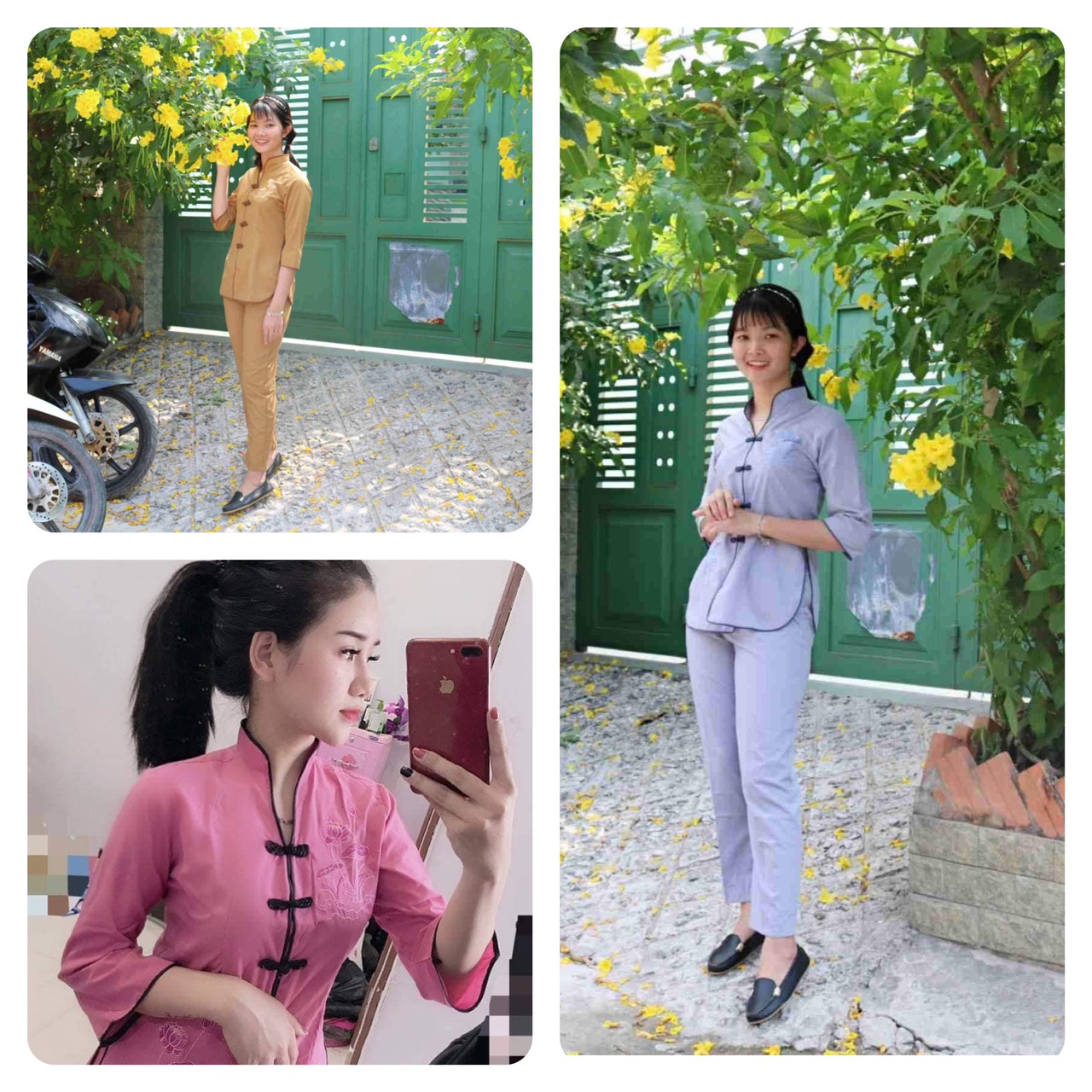 Xẩm tàu chất liệu vải kt nhật vải mát thấm mồ hôi đồ lam đi chùa nữ