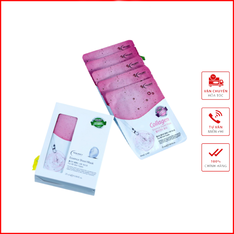 Hộp 10 Túi Mặt nạ giấy - Mặt nạ dưỡng da từ Collagen làm căng & trắng da Holikey Hàn Quốc