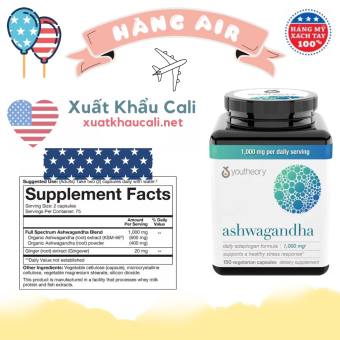 HCM]Youtheory Ashwagandha 1000mg 150 Viên uống nhân sâm Ấn Độ HSD 03/2024